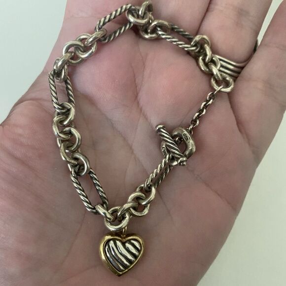 Vintage David Yurman Figaro Link Bracelet With Heart Charm - Picture 3 of 5